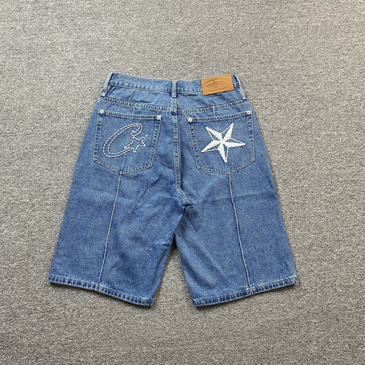 Corteiz C-Star Denim Shorts Blue