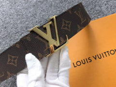 Louis Vuitton Monogram Gold LV Initials Belt Brown