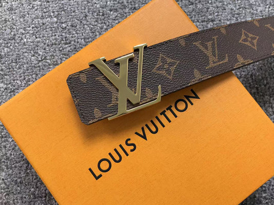 Louis Vuitton Monogram Gold LV Initials Belt Brown