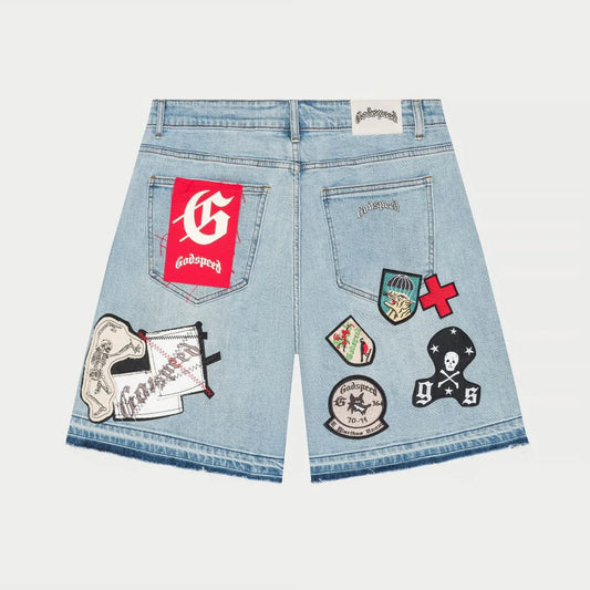 God Speed Patchwork Denim Shorts