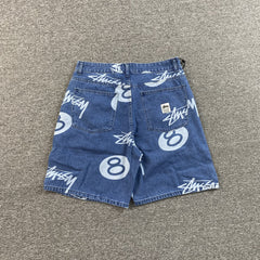 Stussy 8 Ball Denim Shorts Blue